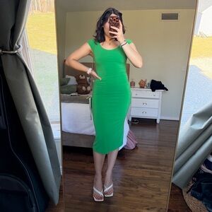 Moda International Bright Green Cap-Sleeve Midi Dress